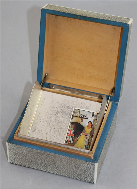 An Asprey 1930s shagreen and ivory banded table cigarette box, 5.5in.
